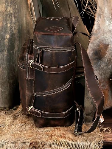 HLC Leather Brown Backpack For Men 17 Inch Genuine Laptop Backpack For Women Men Genuine Leather Backpack Vintage Large Capacity Business Retro Daypack4