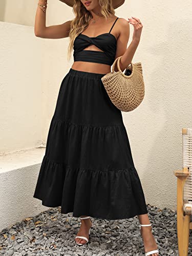 ANRABESS Women’s Summer Boho Flowy Swing Tiered A-Line Maxi Skirt 2025 Fashion Trendy Elastic Waist Pleated Long Beach Dress2