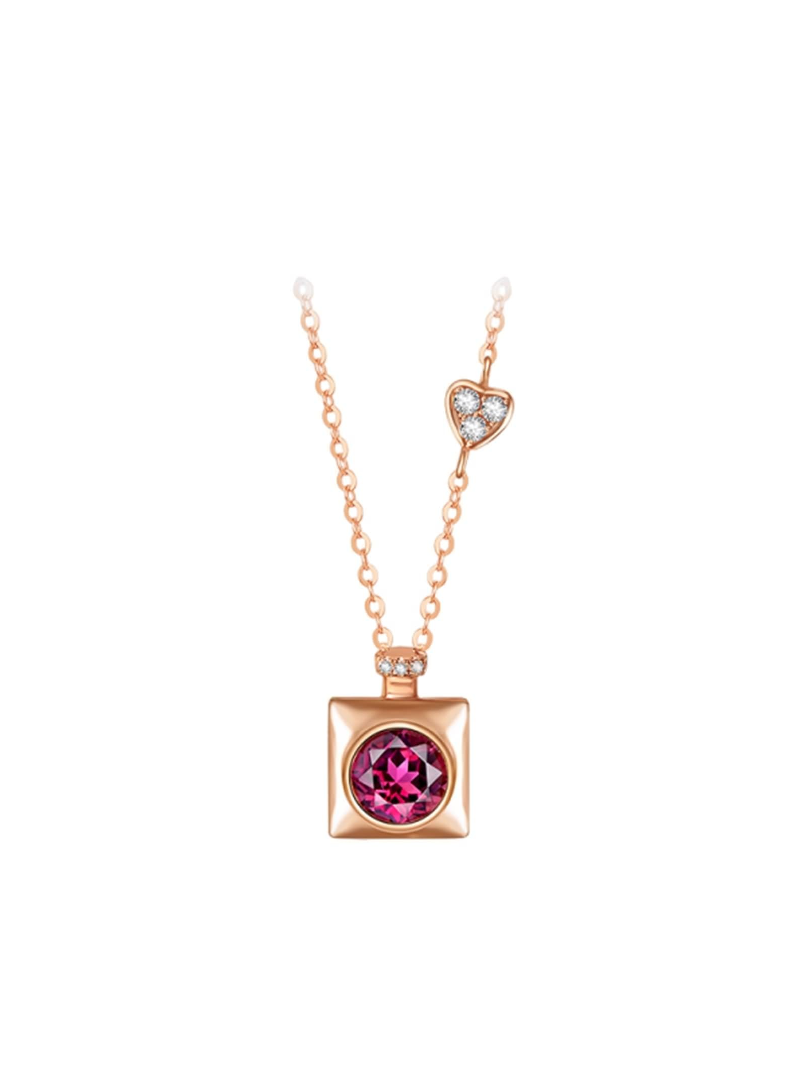 Biżuteria damska łańcuszek, łańcuszek damski na wesele, kwadratowy wisiorek z 0,25 ct/0,4 ct okrągły turmalin i diament srebro próby 925 / różowe złoto