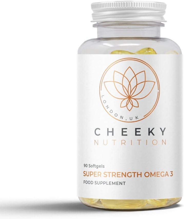 Super Strength Omega 3 Supplement, Contains 330mg EPA and 220mg DHA per softgel, 90 softgels, UK Manufactured by Cheeky Nutrition
