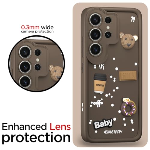 Image of Pikkme Back Cover for Samsung Galaxy S25 Ultra 5G | 3D Bear Silicone Cute & Fun Coffee Cartoon | Full Body Protection Bumper Case (Brown)