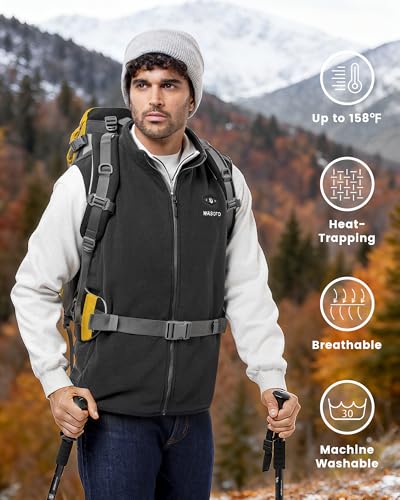 Image of WASOTO Heated Vest for Men Fleece Vest 16000mAh Battery Pack Charger Included Rechargeable Lightweight for Hunting Cycling