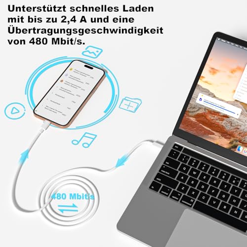 USB C auf USB C Kabel 2 Stück 1M+2M für IPhone Ladekabel für iPhone 18/17/Air/Pro/Pro Max… – Ansicht 4