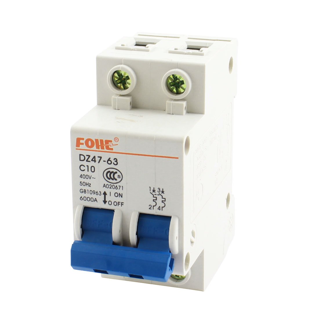 IEUMJNAT DZ47-63 35mm DIN Rail Mount Dual Pole Circuit Breaker AC400V 10A