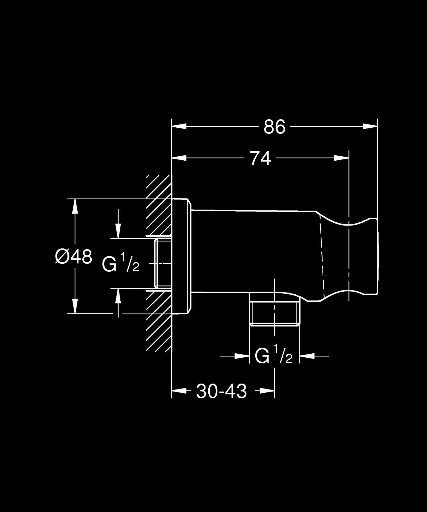GROHE Rainshower Raccordo erogatore con supporto per doccetta e rosetta tonda Ø 48 mm, attacco filettato maschio da 1/2", installazione a parete, finitura Cromo Spazzolato, 26658DC0