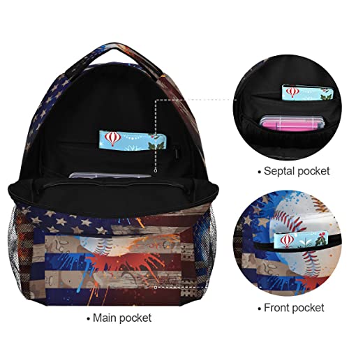 Fisyme American Flag Baseball Backpack Laptop Bag Daypack Travel Hiking School Backpacks For Men Women Kids Girls Boys #TOP2