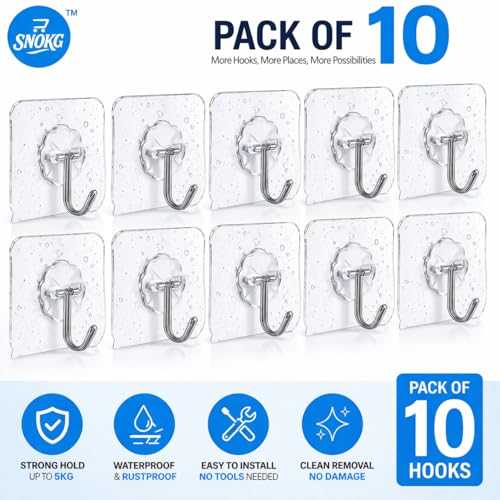 Image of Self Adhesive Wall Hooks for Hanging Strong 5kg | Flower Hooks for Wall Without Drilling | Heavy Duty Hooks Without Nails | Heavy Duty (Pack -10)