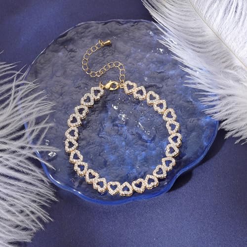 Heart Symbol Charm Link Bracelet for Women Cubic Zirconia Bangle Crystal Love Bracelet Jewelry Anniversary Jewelry Christmas Birthday Gifts for Women Wife Girlfriend Her4