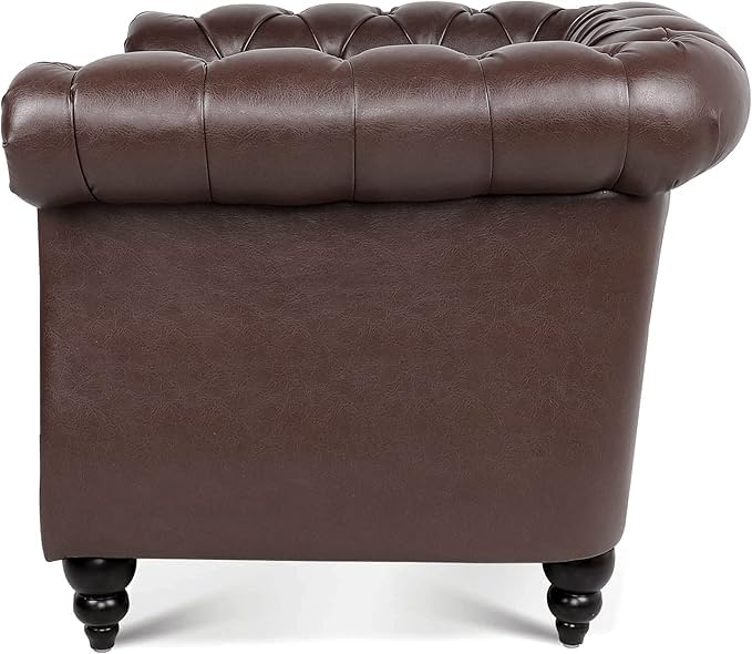 Image of WOODEN WORLD Modern & Classic Leather Sofa Set - Luxurious Comfort, Stylish Design, and Durable Build (Brown, 1 Seater)