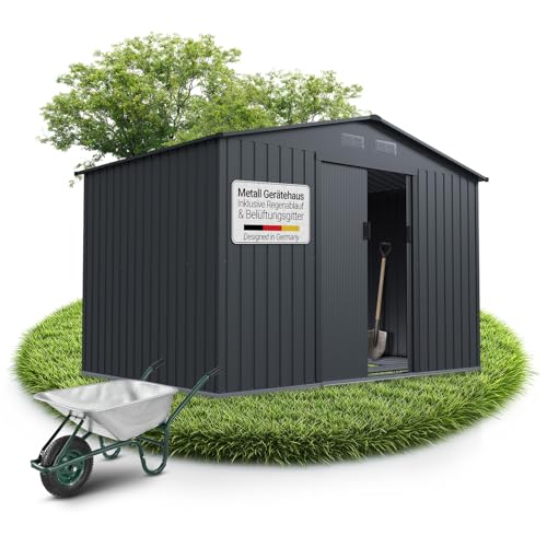 Juskys Metall Geräteschuppen XL – Dunkelgrau, wetterfest mit Fundamentrahmen, Schiebetür & abschließbar - für Garten & Aufbewahrung Juskys Metall Geräteschuppen XL – Dunkelgrau, wetterfest mit Fundamentrahmen, Schiebetür & abschließbar - für Garten & Aufbewahrung