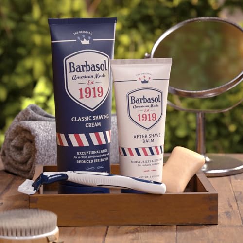 Image of Barbasol 1919 Classic Shaving Cream | Non-Aerosol Shave Cream for Men | Infused With Aloe, Coconut Oil, Shea Butter | Exceptional Glide | Made in the USA, 6 OZ (Pack of 1)