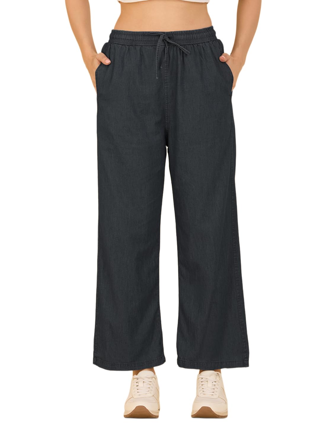 cefalu Women’s Denim Wide‑Leg Palazzo Pants – Elastic High‑Waist, Drawstring, Pockets – Loose Casual Trousers”-picture-12
