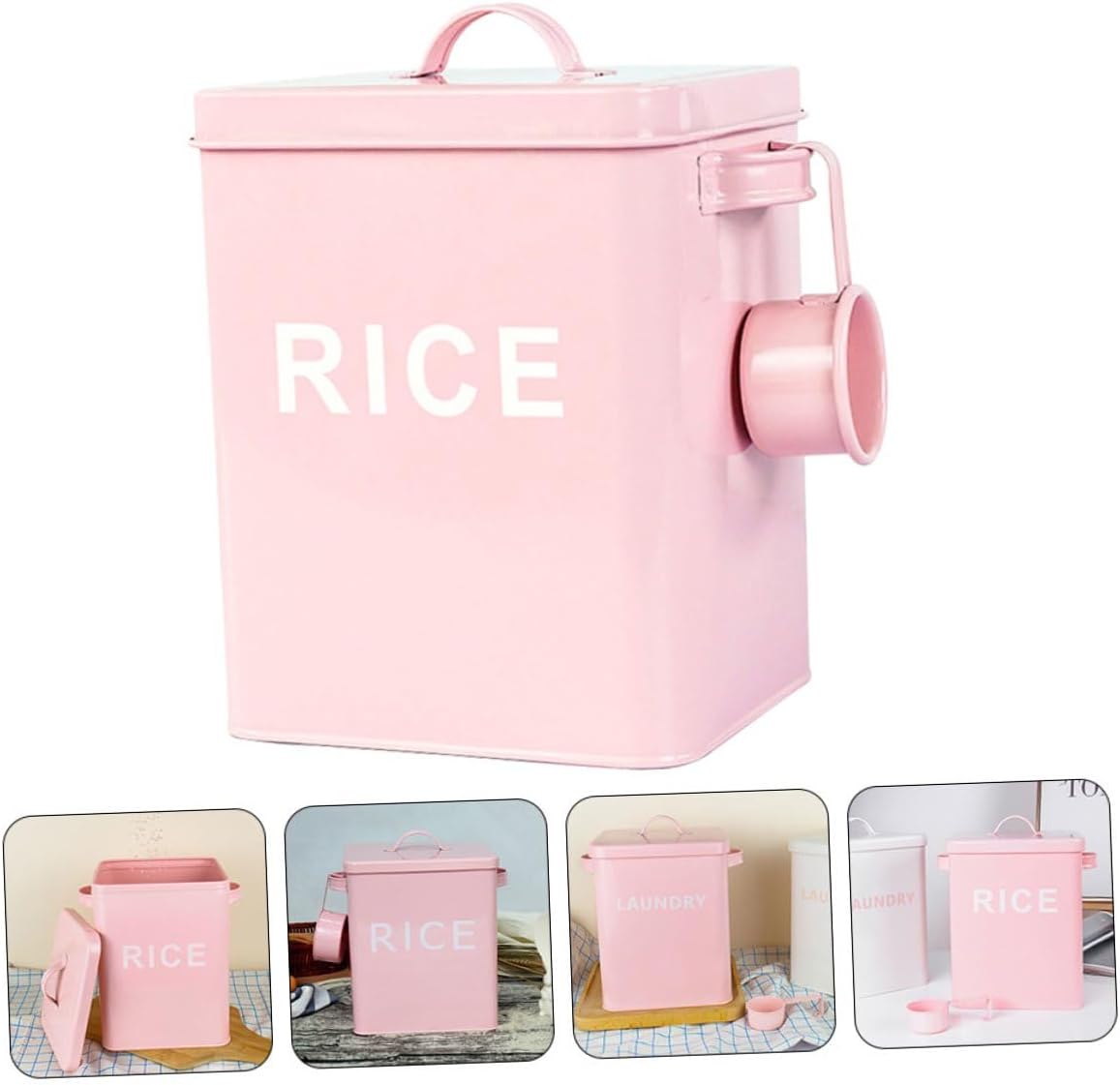 VOSAREA Sealed Pet Food Storage Bucket Large Capacity Iron Rice Container with Measuring Cup Moisture-proof Kitchen Food Sealing Box for Dogs and Cats
