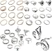 NNIOV 41Pc Fashion Boho Knuckle Rings Set for Women Girls Men, Vintage Retro Crystal Bohemian Midi Rings, Joint Nail Band Cuff Toe Statement Finger Rings, Snake Octopus Elephant Feather (41 Pcs a set)