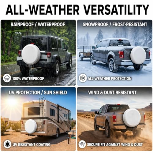 Image of Spare Tire Cover 15 Inch,Fits Tires Diameter 27-29 Inch, Heavy Duty Thick PVC,Waterproof UV Resistant, Secure Elastic Fit,for RV Trailer Camper SUV,White