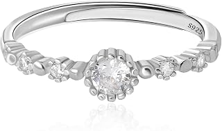 Diamond Ring for Women 925 Sterling Silver Dainty Stackable Promise Ring Cubic Zirconia Engagement Ring Size Adjustable 3-10 (Silver)