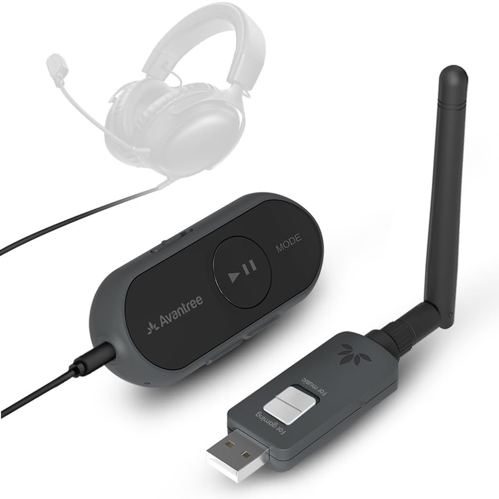 Avantree ProLink - Transmisor y Receptor de Audio Bluetooth 5.4 LE, aptX Lite, 20 ms de Latencia Ultra Baja y Sonido HiFi Inalámbrico para Juegos, Llamadas, Música, Plug & Play para PC, PS5, Mac
