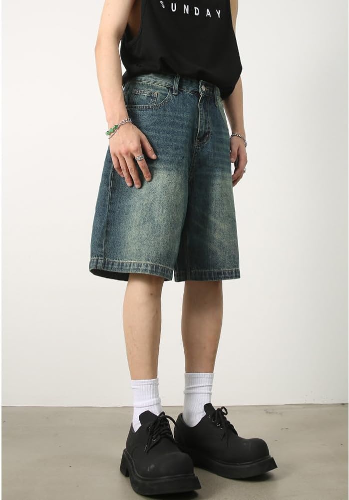 Mens Baggy Jean Shorts Summer Wide Leg Loose Fit Casual Vintage Hip Hop Streetwear Denim Shorts Y2k Blue 36 image 6 of 6 B0F27WTSR9