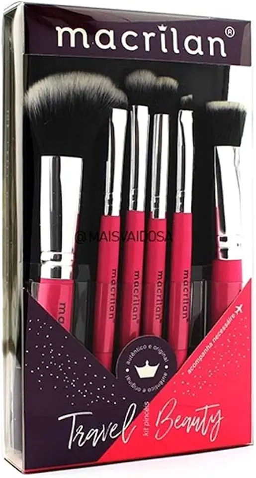 Kit com 6 pincéis profissionais e nécessaire KP10-2 Travel Beauty – MACRILAN, Macrilan