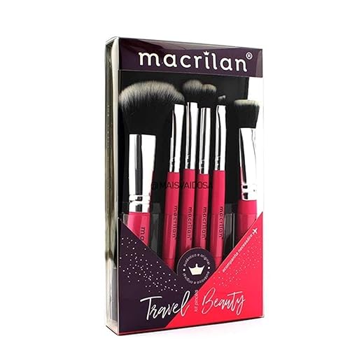 Kit com 6 pincéis profissionais e nécessaire KP10-2 Travel Beauty – MACRILAN, Macrilan
