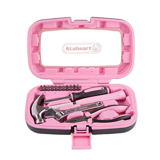Stalwart 75-HT2015 Hand Tools, Pink Tool Set - 15 Piece by Stalwart, Set Includes – Hammer, Wrench, Screwdriver, Pliers (Tool Kit for the Home, Office, or Car)
