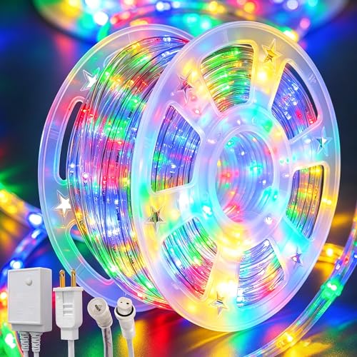 Image of 100ft Rope Lights For Outside, Connectable & Flexible Tube Lights with 8 Modes Controller,Waterproof Multicolor LED Rope Lighting for Deck,Garden,Pool,Patio,Bedroom,Indoor & Outdoor Landscape Lighting