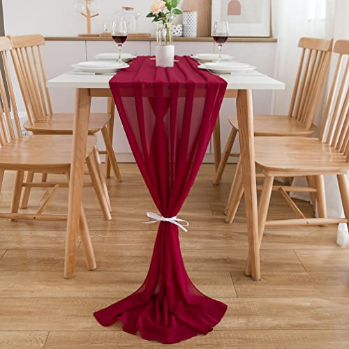CHUQING Tischläufer Chiffon Hochzeit Tischdeko Tischdecke Dunkelrot – Ansicht 7