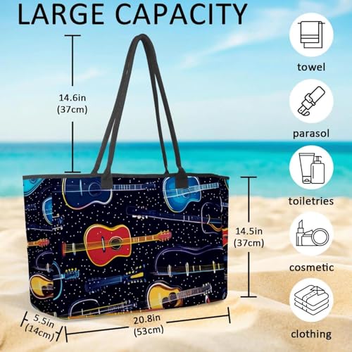 Large Beach Bag for Women, Skull Pattern Travel Tote with Pockets Waterproof Shoulder Handbag4