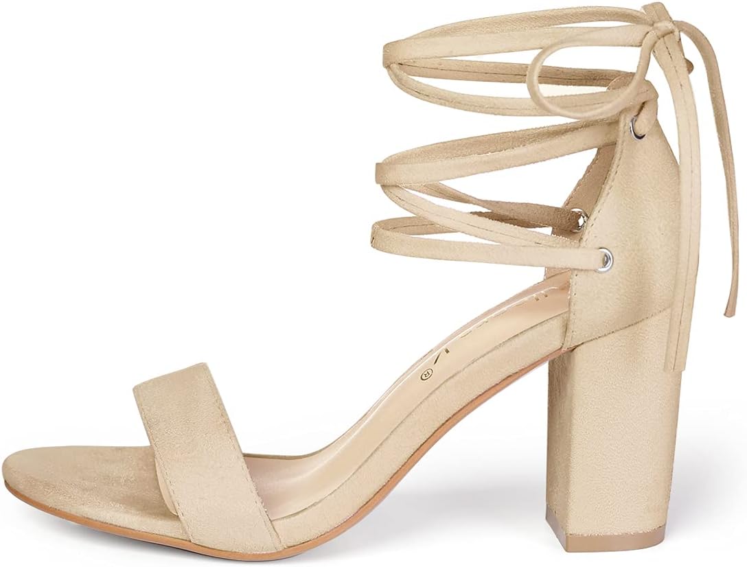 Allegra K Women's Tie Up Heels Strappy Chunky High Beige Heels Sandal 7 M US - Image 7