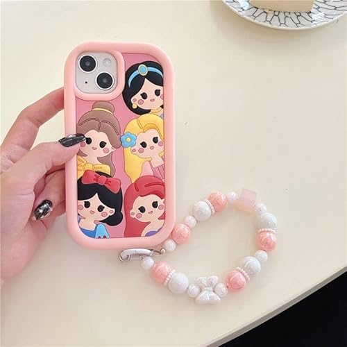 Soft Silicone Case With Strap For Apple Jasmin Ariel The Little Mermaid Snow White Rapunzel Belle Princess Disney Cartoon Anime Cute Lovely Girls (Pink For Iphone 14 Pro Max) #TOP2