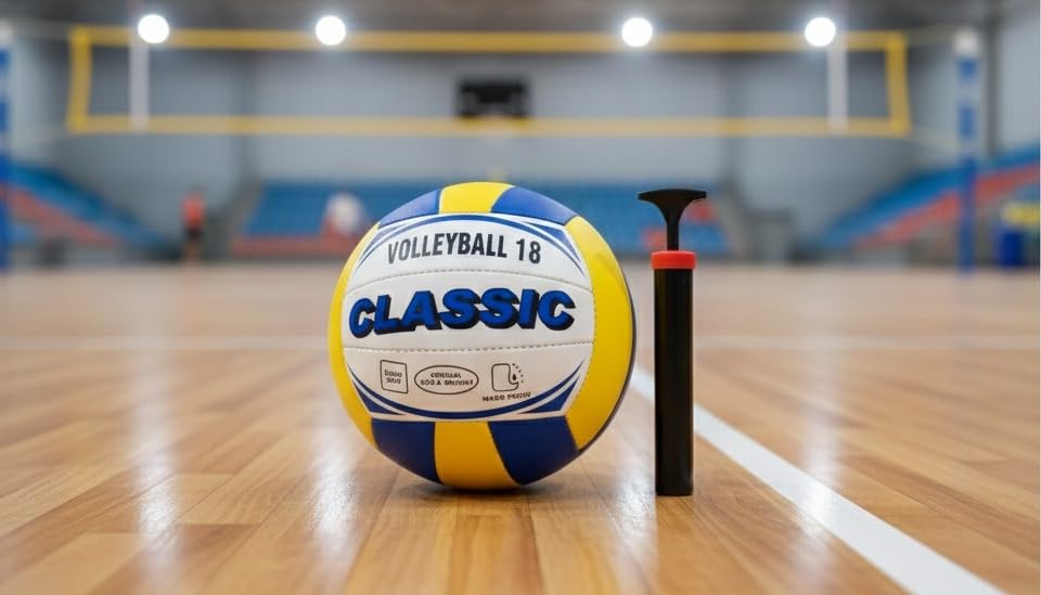 Image of Playzoo Volleyball, Match Ball, 12 Panels, Genuine Leather Pasted, Butyl Threadwounded Bladder, As Per VFI Standard, to Play on All Indoor & Outdoor Surfaces (Size - 4) (Design1)