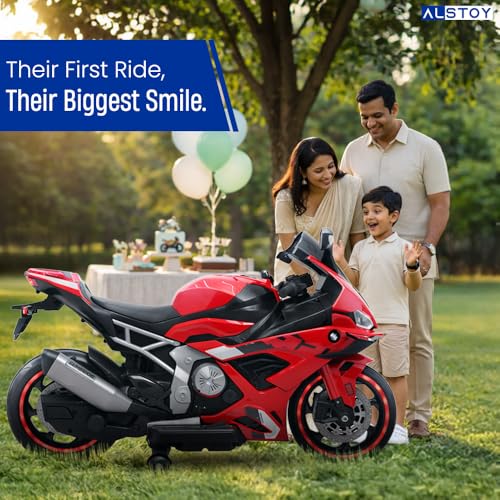 Image of Alstoy Big RR Kids Electric Toy Ride-On Bike| 12V Rechargeable Battery Operated Bike for Kids | Bluetooth Music | 100 kg Capacity | BIS /ISI Approved | Boys & Girls Age 6 to 15| 6-Month Warranty| Red