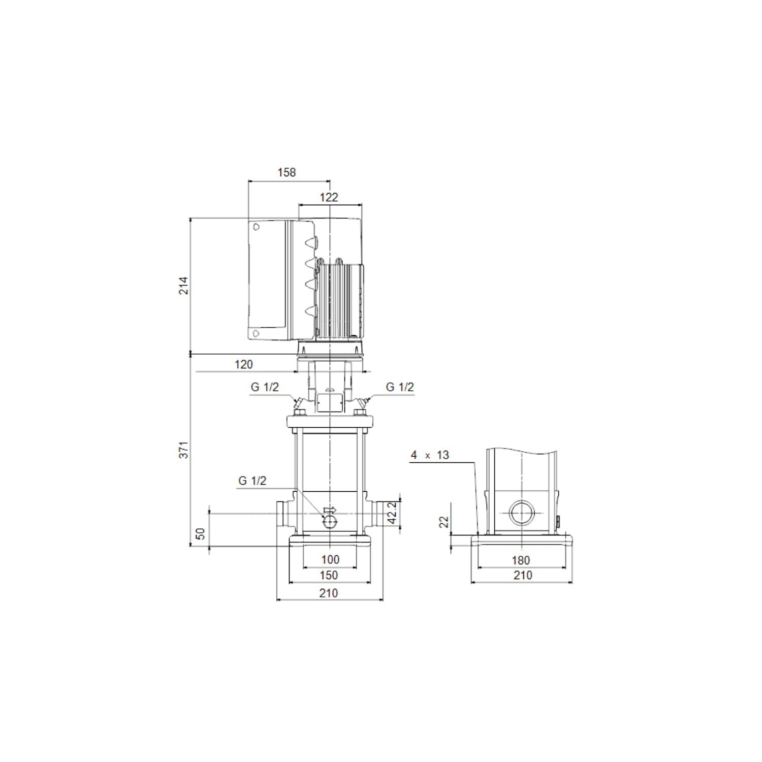 Bomba centrífuga multietapa vertical, modelo CRNE 1-9 N-P-A-E-HQQE, 2,2 m³/h, potencia 0.75kW, 4.70-3.90A, 26,3 x 21 x 58,5 centímetros, color acero y negro (referencia: 98389530)