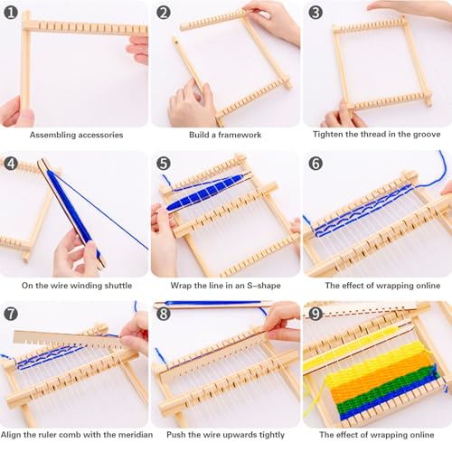 JoyHuaTrade Small Weaving Loom Kit, 8.2\'\' X 7.6\'\' Wooden Multi-Craft Small Loom Kit DIY Hand-Knitting Weaving Machine for Weave Board Weaver Tapestry Adult Beginner - Thumbnail 2