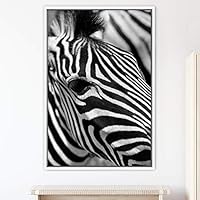 Framed Canvas Wall Art Duotone Zebra Animals Black and White Chic Duotone Expressive Grey Living Room Photography Zebra - 16x24 inches
