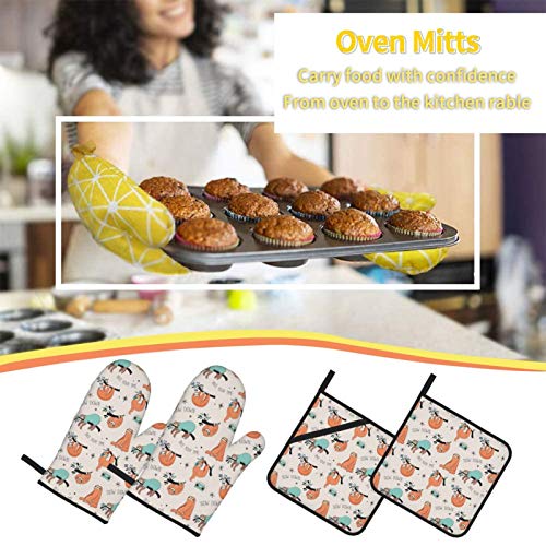 Msguide Sloth Oven Mitts And Pot Holders Sets, Heat Resistant 4 Pcs For Safe Bbq Cooking Baking Grilling #TOP5