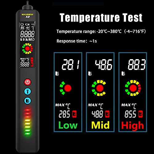 Image of Non-Contact Voltage Tester Pen Integrated Infrared Thermometer for Huge EBTN LCD Screen and Digital Display, Electrical AC Detector with Flashlight Buzzer for Live Wire Outlet Measuring