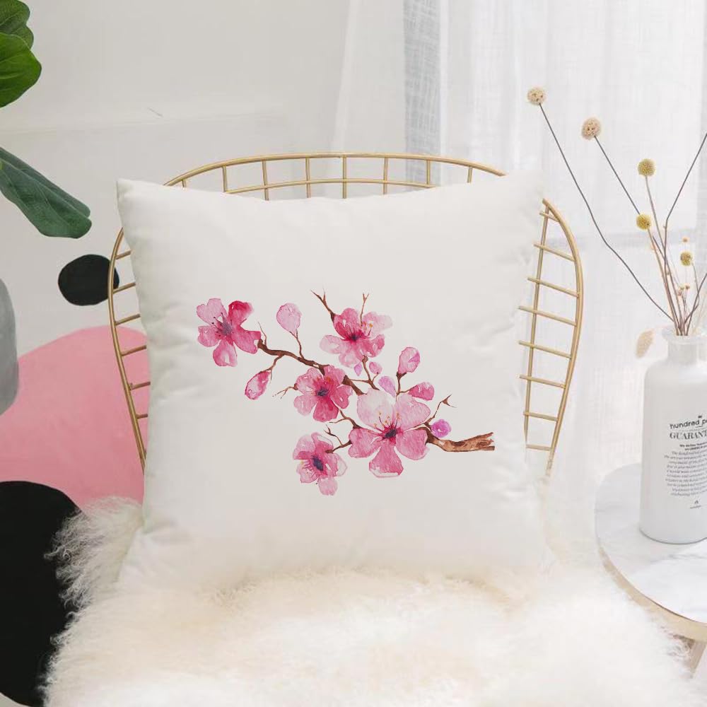 HYOSXW Cushion Cover,Throw Pillow Case Home Decorative for Living Room Bedroom Sofa Chair 16X16 Inch,Cherry Blossom Watercolor Painting Tree Sakura Japanese pink floral branch,Pillowcase 40X40cm