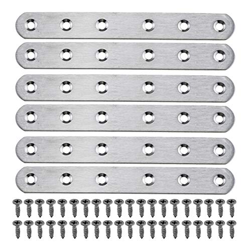 OTOTEC - Conector de Placa Plana de Acero Inoxidable con Soporte Recto para Estante con Tornillos, 6 Unidades, 160 x 20 x 3 mm