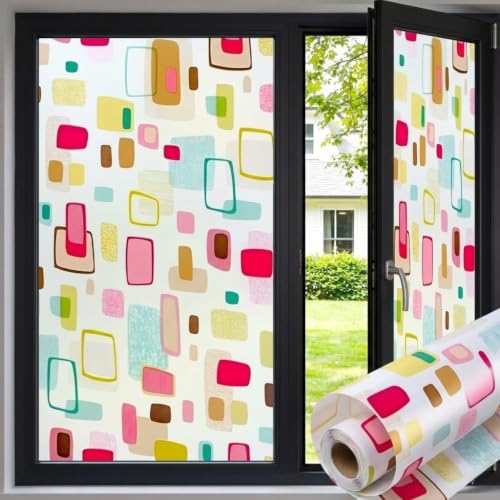 Image of Premium Vinyl Privacy Stained Window Glass Sticker (24x60 Inch) - Self-Adhesive Decorative Sticker Opaque Tint Wallpaper for Glass Cover Window, Door, Office, Home.| Anti-UV. 3D Shapes