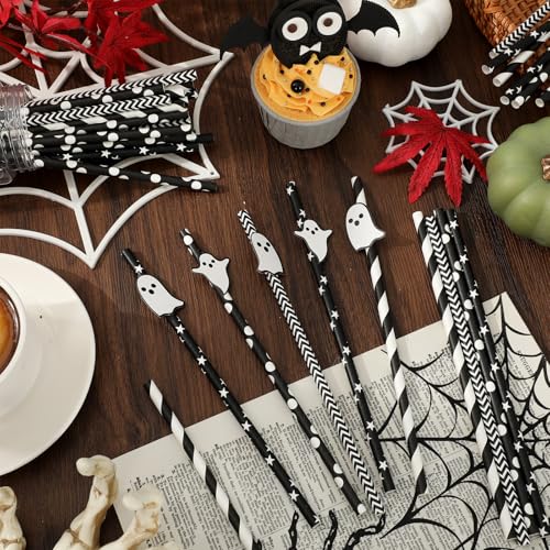Whaline 60 sets pitillos halloween papel negro y blanco miniatura 4