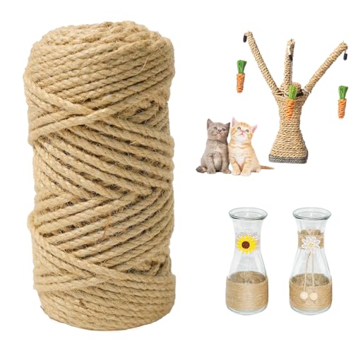 Corde De Jute Naturelle 50m X 6mm | 4 Brins | Pour Déco, Artisanat, Arbre à Chat, Tir à La Corde