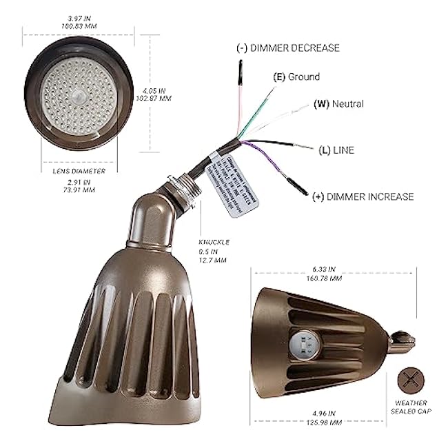 NUWATT 25W Bullet LED Spot Lights 3000K/4000K/5000K Selectable 1/2 Knuckle Mount Flag Pole Light