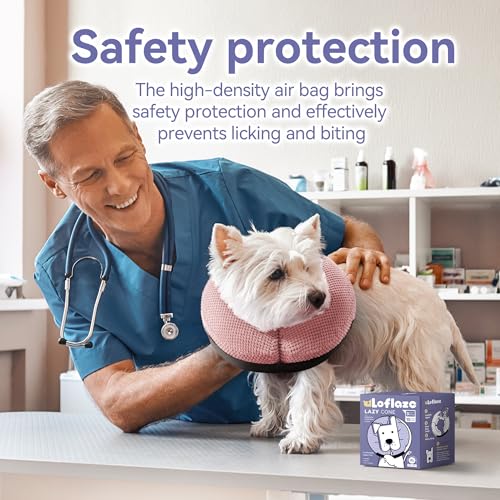 Image of Loflaze Soft Inflatable Dog Cone Collar for Large Medium Small Dogs Cats - After Surgery Dog Neck Donut Collar, ECollar Alternatives for Recovery - Pink, M