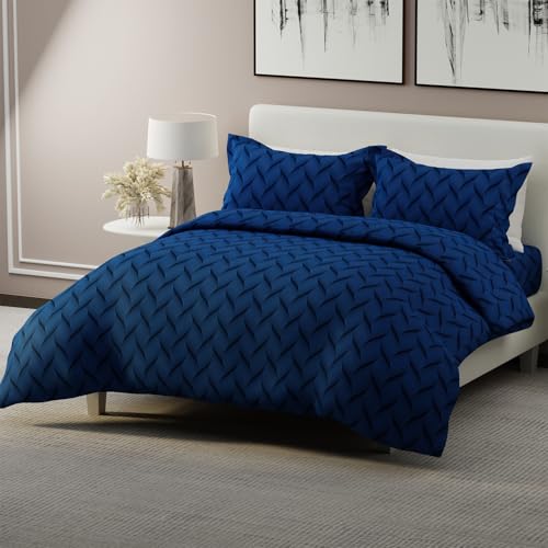 Image of BOUTIQUE LIVING India Radiance Cotton Blend 825 CVC Navy Blue King Bedsheet with 2 Pillow Covers