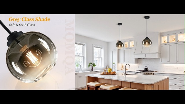 Image of MQMQA 2 Pack Globe Pendant Lights, Mid Century Pendant Light Fixtures, Globe Pendant Lights Kitchen Island with Gray Glass Shade Adjustable Hanging Fixture for Dining Room (Bulbs not Included)