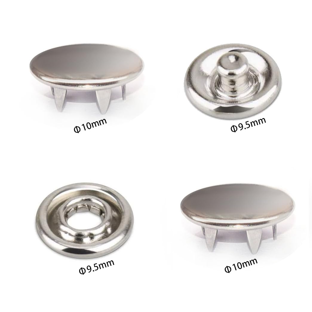 RERI Kit Bottoni A Pressione Con Pinza: 80 Pezzi In Metallo Argento (10mm) Per Cucito E Fai Da Te Su Abiti E Bambini