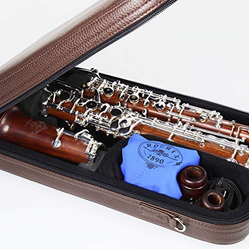 Rochix Oboe Professional Performance Level RHS13 Redwood Korpus versilbert halbautomatischer C-Ton mit 2 Stimmzungen,1 Reinigungstuch,1 Oboe Tupfer,1 Daumenauflage,1 Etui und mehr