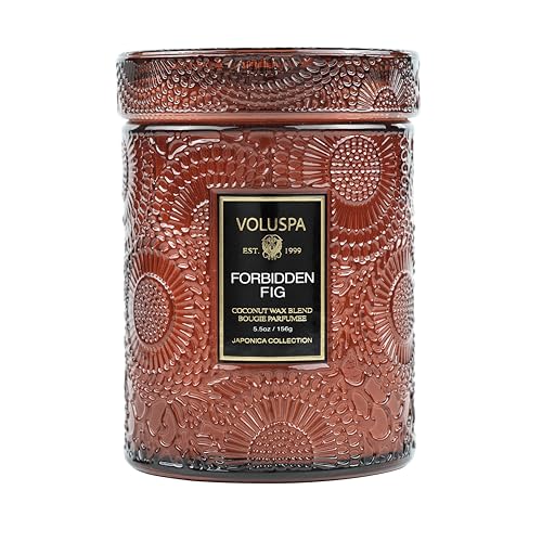 Image of Voluspa Forbidden Fig Candle, 5.5oz, Coconut Wax Blend, Scented Candles for Home, 50 Hour Burn Time, Handcrafted in The USA