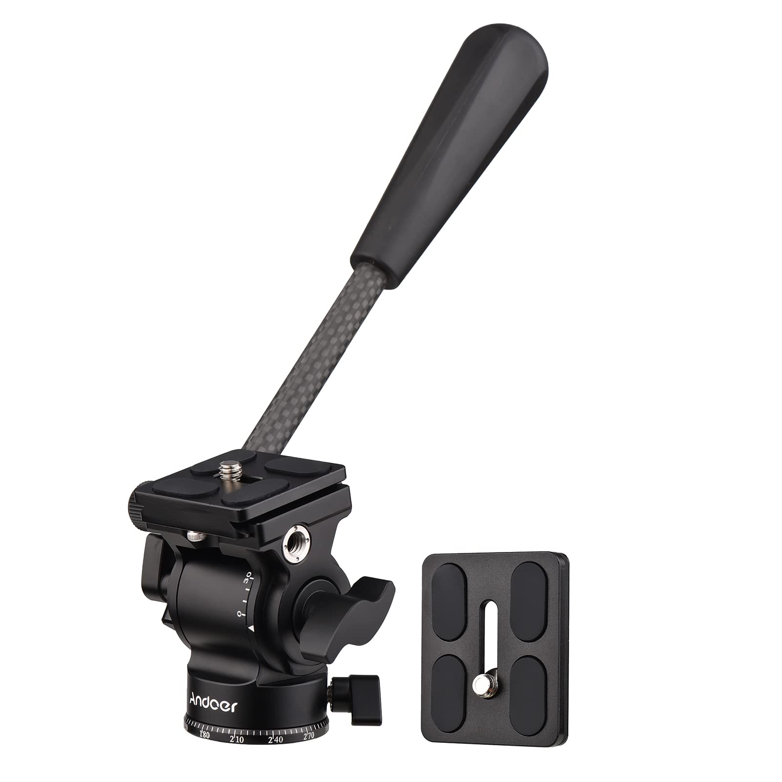 Andoer Testa a sfera panoramica con vite da 1/4", manico rimovibile, 2 piastre a sgancio rapido, portata 10 kg/22 lbs